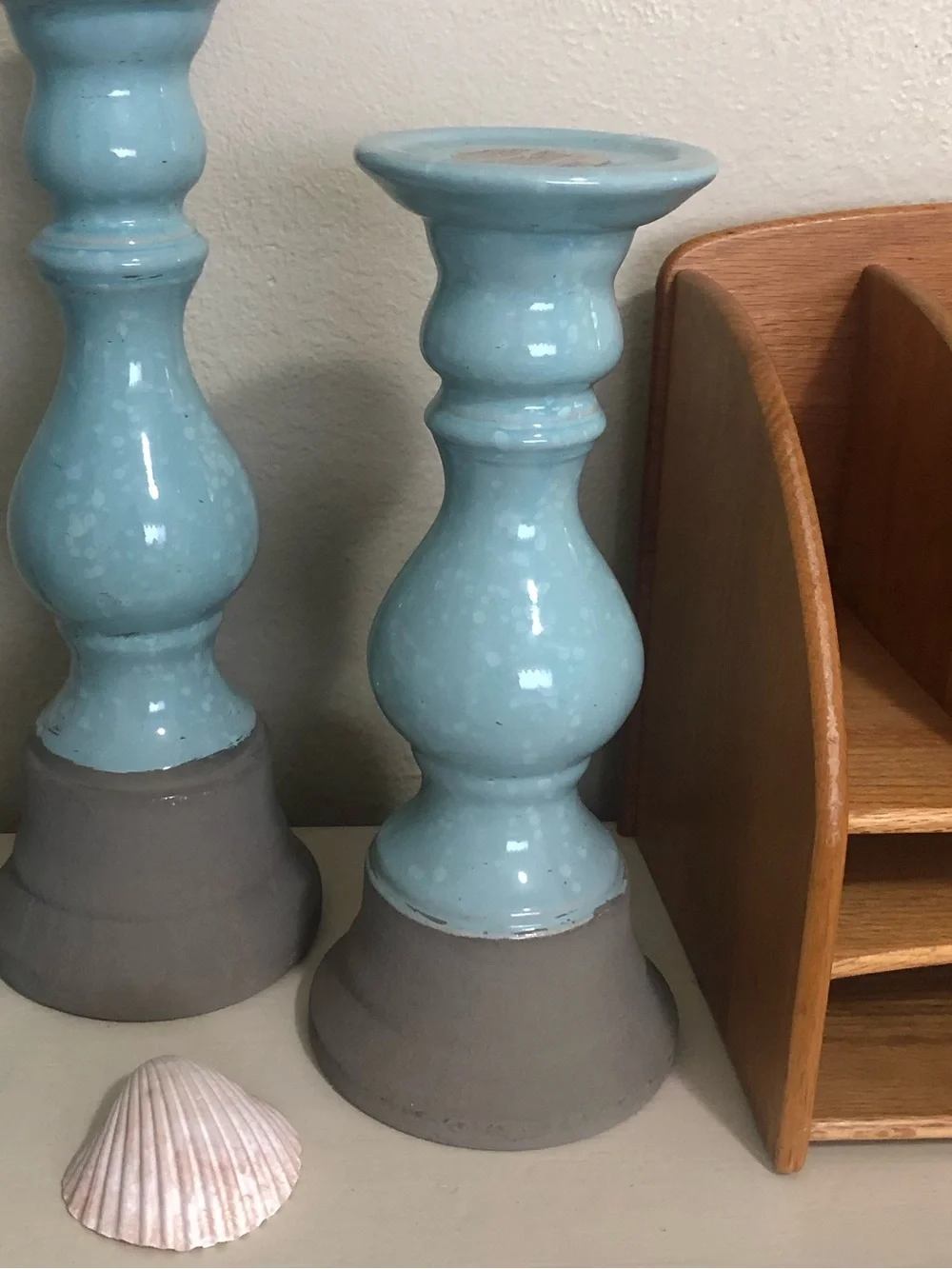 Pier 1 Aqua Ceramic Candlestick Holder. 13.5”